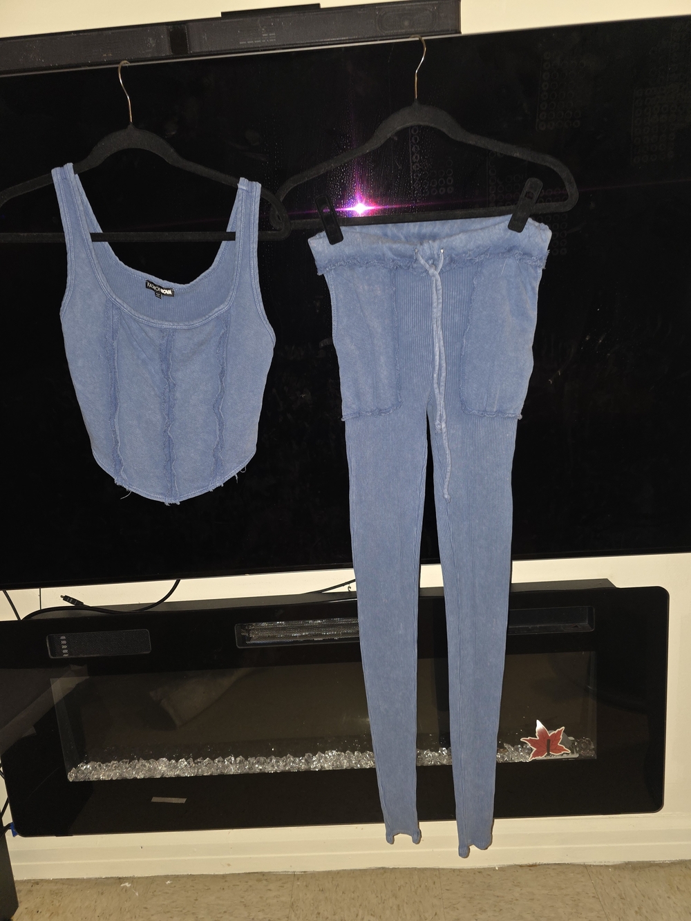Fashion Nova Light Blue Tank Top & Drawstring Leggings Set